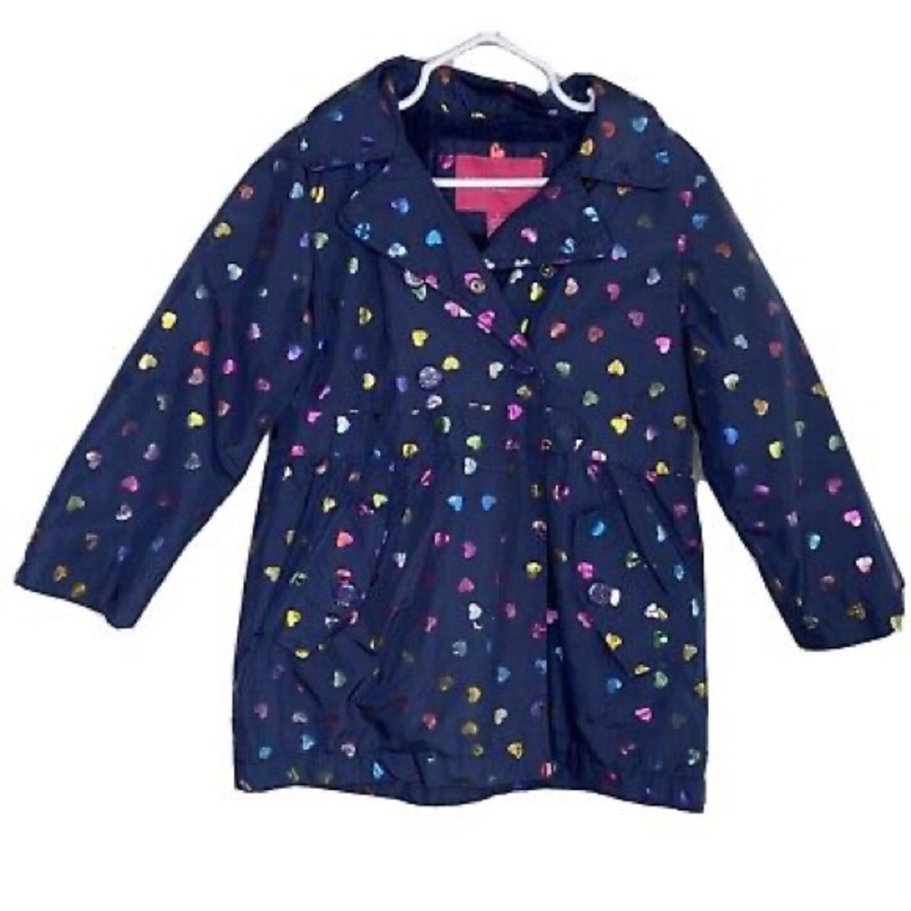London Fog Girls Navy Jacket with Multicolor Heart Print